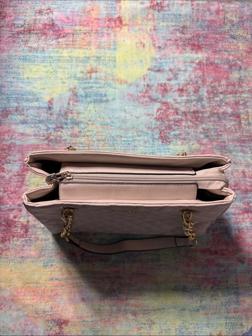 Montana West Quilted Shoulder Bag in Pale Pink with Gold Chain Handles